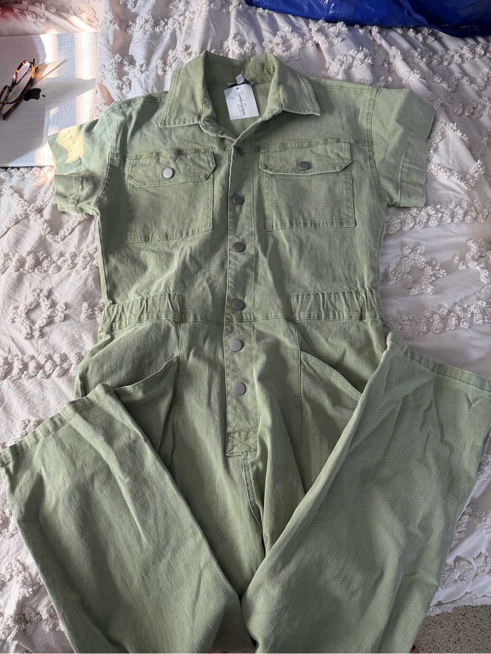 Shoreline Short-Sleeve Utility Jumpsuit in Sage Green